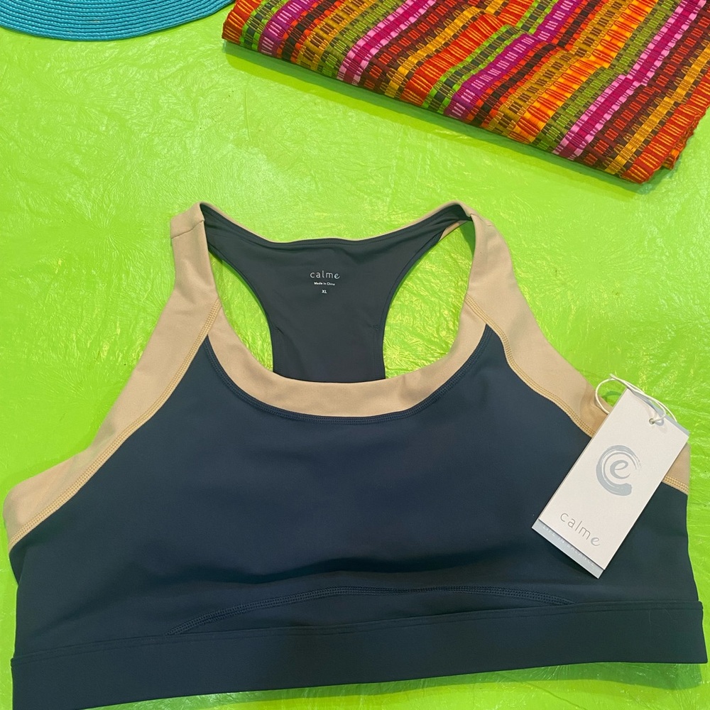 Johnny Was Calme Sports Bra- Size Large- Tan & Green Sports